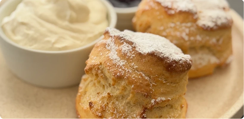 Dessert Scones on a plate with cream