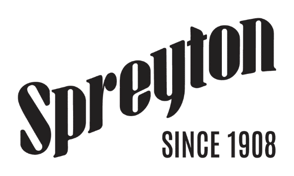 Spreyton in bold, stylised black text with SINCE 1908 below in smaller capital letters.