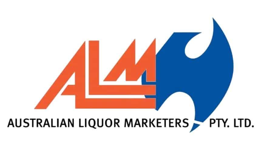 Stylised orange "ALM" letters and blue shield shape above the text "Australian Liquor Marketers Pty. Ltd.