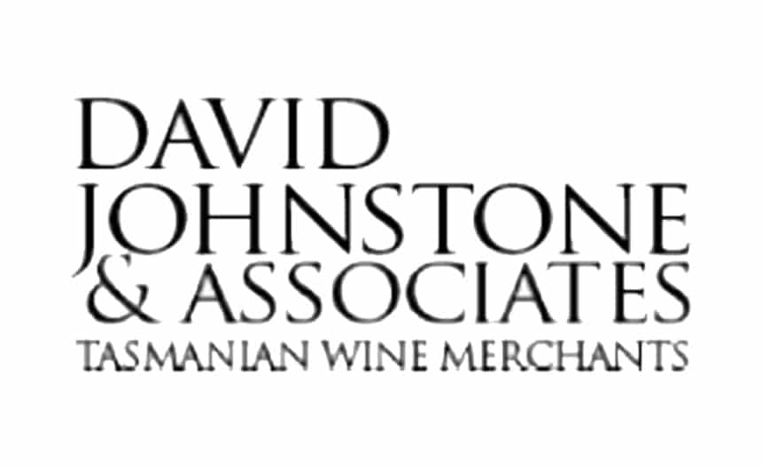DAVID JOHNSTONE & ASSOCIATES TASMANIAN WINE MERCHANTS in bold, uppercase letters on a white background.