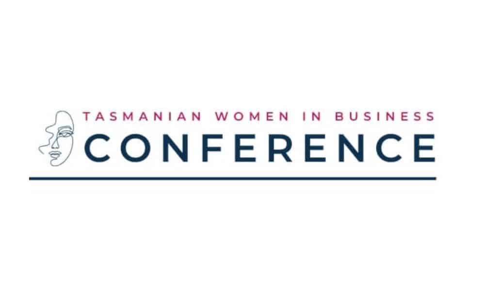 Tasmanian Women in Business Conference logo with abstract line drawing of a woman's face to the left of the text.