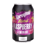 330 mL can labelled "Spreyton Hard Raspberry Lemonade," purple and black design, "4.2% alcohol," "Tasmanian.